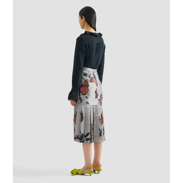 Erdem Floral Print Textured Satin Pencil Midi Skirt - Skirts - British Romantic Luxury at Coveti