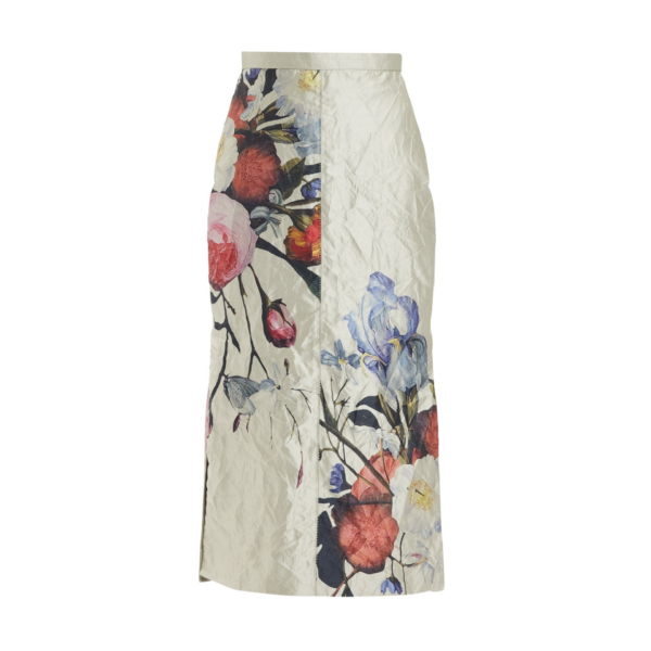 Erdem Floral Print Textured Satin Pencil Midi Skirt - Skirts - British Romantic Luxury at Coveti