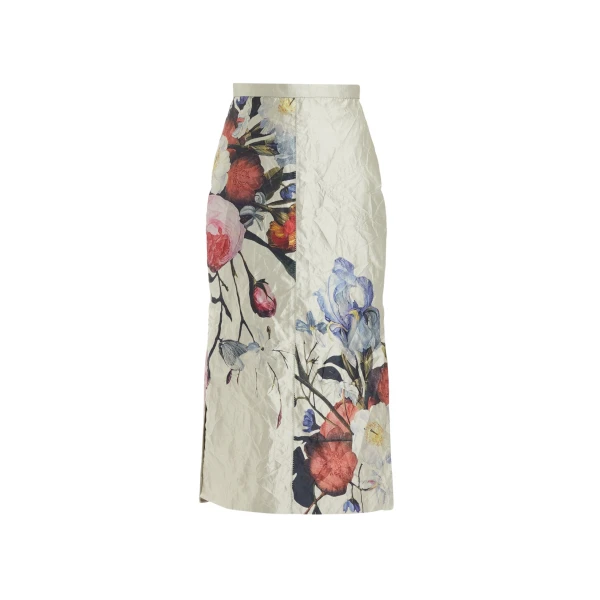 Erdem Floral Print Textured Satin Pencil Midi Skirt - Skirts - British Romantic Luxury at Coveti