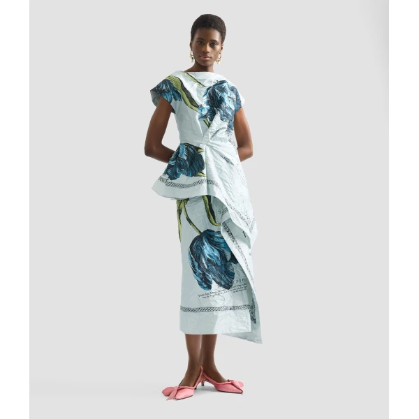 Erdem Floral Print Textured Satin Short Sleeve Blouse - Tops - British Romantic Luxury at Coveti