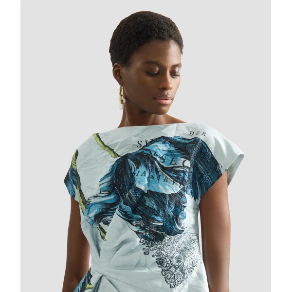 Erdem Floral Print Textured Satin Short Sleeve Blouse - Tops - British Romantic Luxury at Coveti