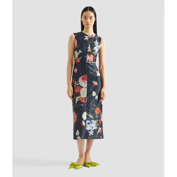 Erdem Floral Print Textured Satin Sleeveless Midi Dress - Dresses - British Romantic Luxury at Coveti