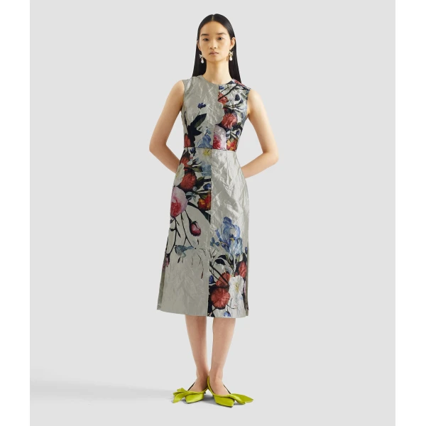 Erdem Floral Print Textured Satin Sleeveless Midi Dress - Dresses - British Romantic Luxury at Coveti