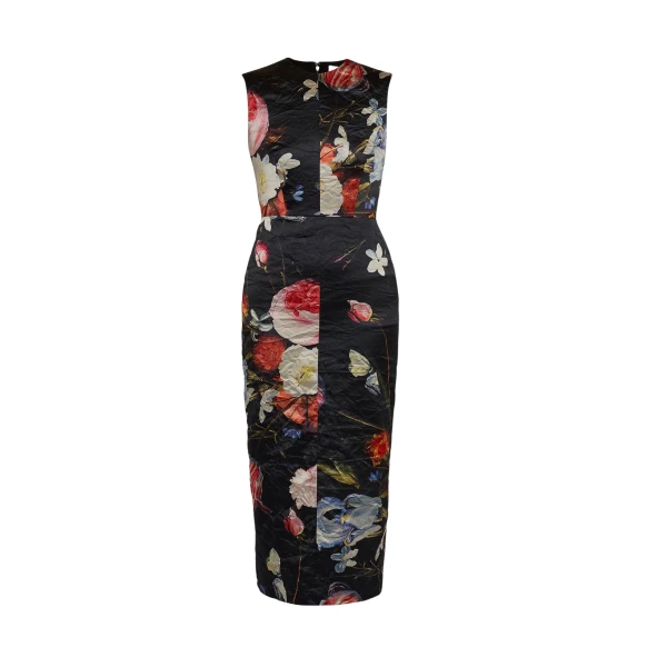 Erdem Floral Print Textured Satin Sleeveless Midi Dress - Dresses - British Romantic Luxury at Coveti