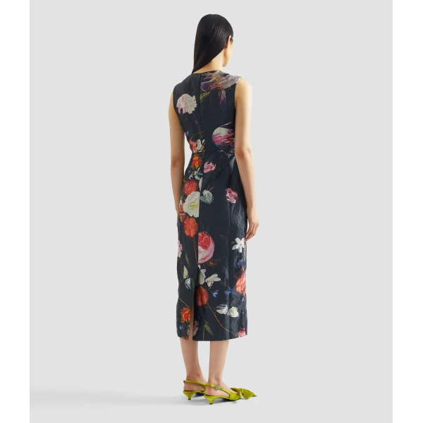 Erdem Floral Print Textured Satin Sleeveless Midi Dress - Dresses - British Romantic Luxury at Coveti