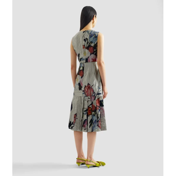 Erdem Floral Print Textured Satin Sleeveless Midi Dress - Dresses - British Romantic Luxury at Coveti