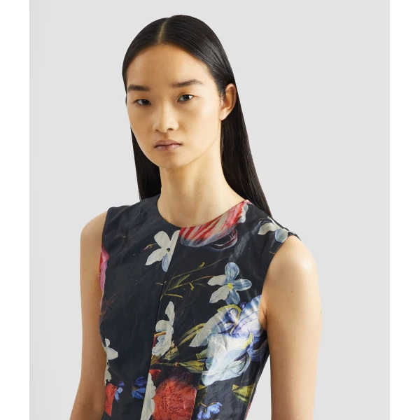 Erdem Floral Print Textured Satin Sleeveless Midi Dress - Dresses - British Romantic Luxury at Coveti