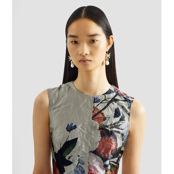 Erdem Floral Print Textured Satin Sleeveless Midi Dress - Dresses - British Romantic Luxury at Coveti