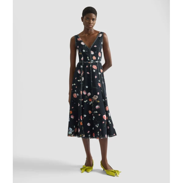 Erdem Floral Print Textured Twill Sleeveless Midi Dress - Dresses - British Romantic Luxury at Coveti