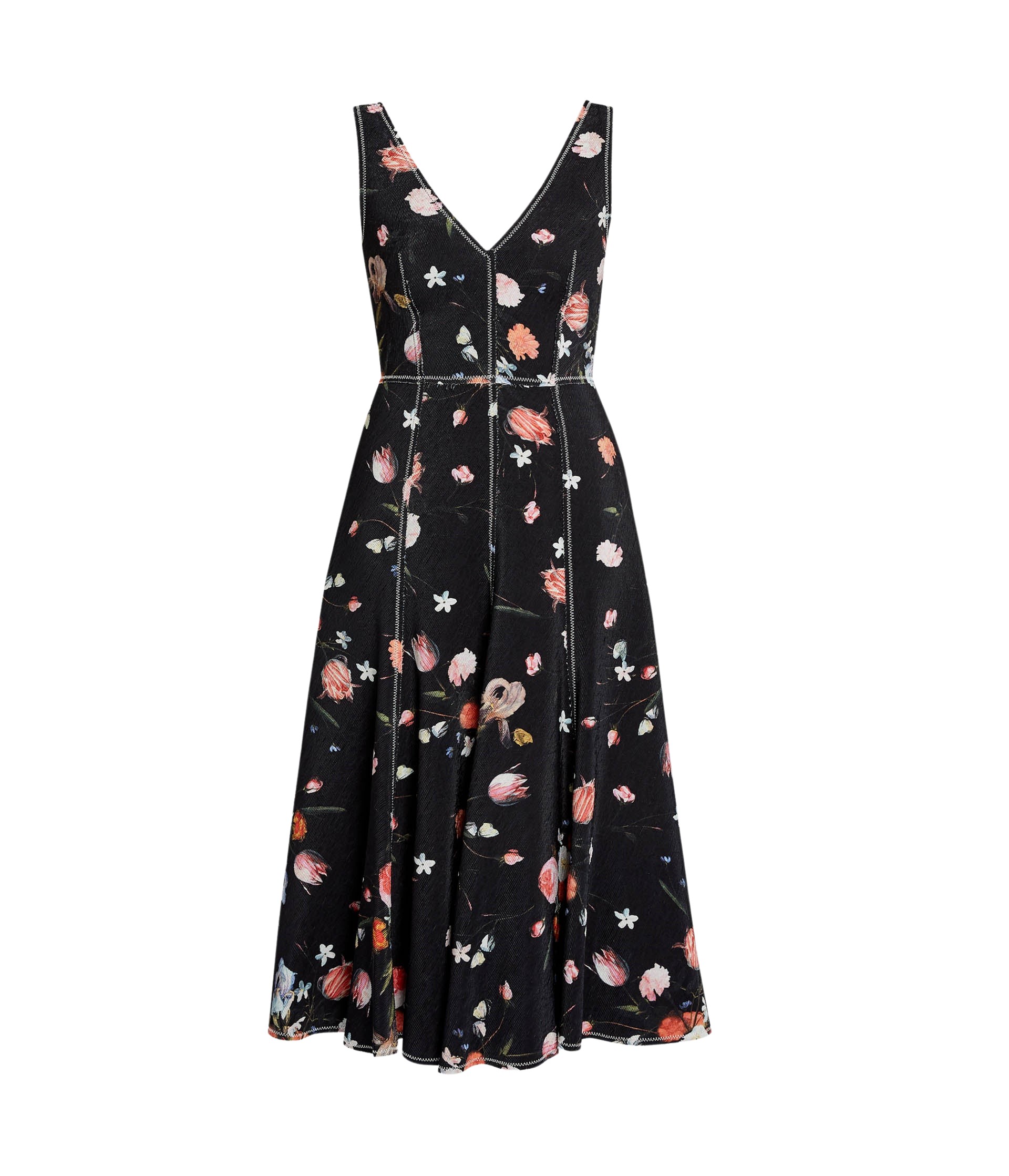 Erdem Floral Print Textured Twill Sleeveless Midi Dress