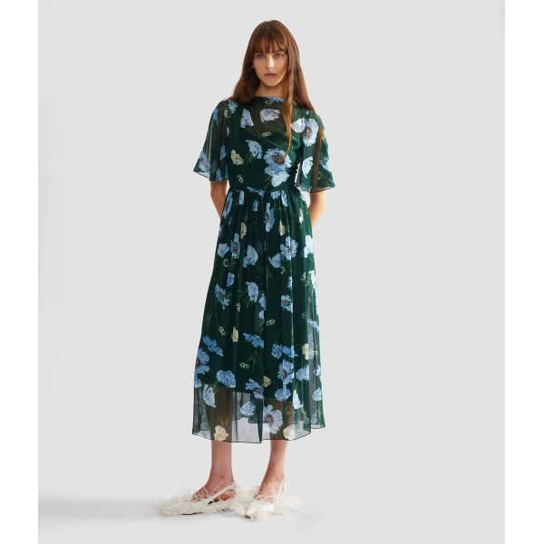 Erdem Floral Silk Voile Short Sleeve Midi Dress - Dresses - British Romantic Luxury at Coveti