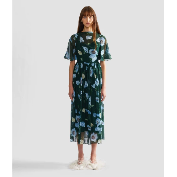 Erdem Floral Silk Voile Short Sleeve Midi Dress - Dresses - British Romantic Luxury at Coveti