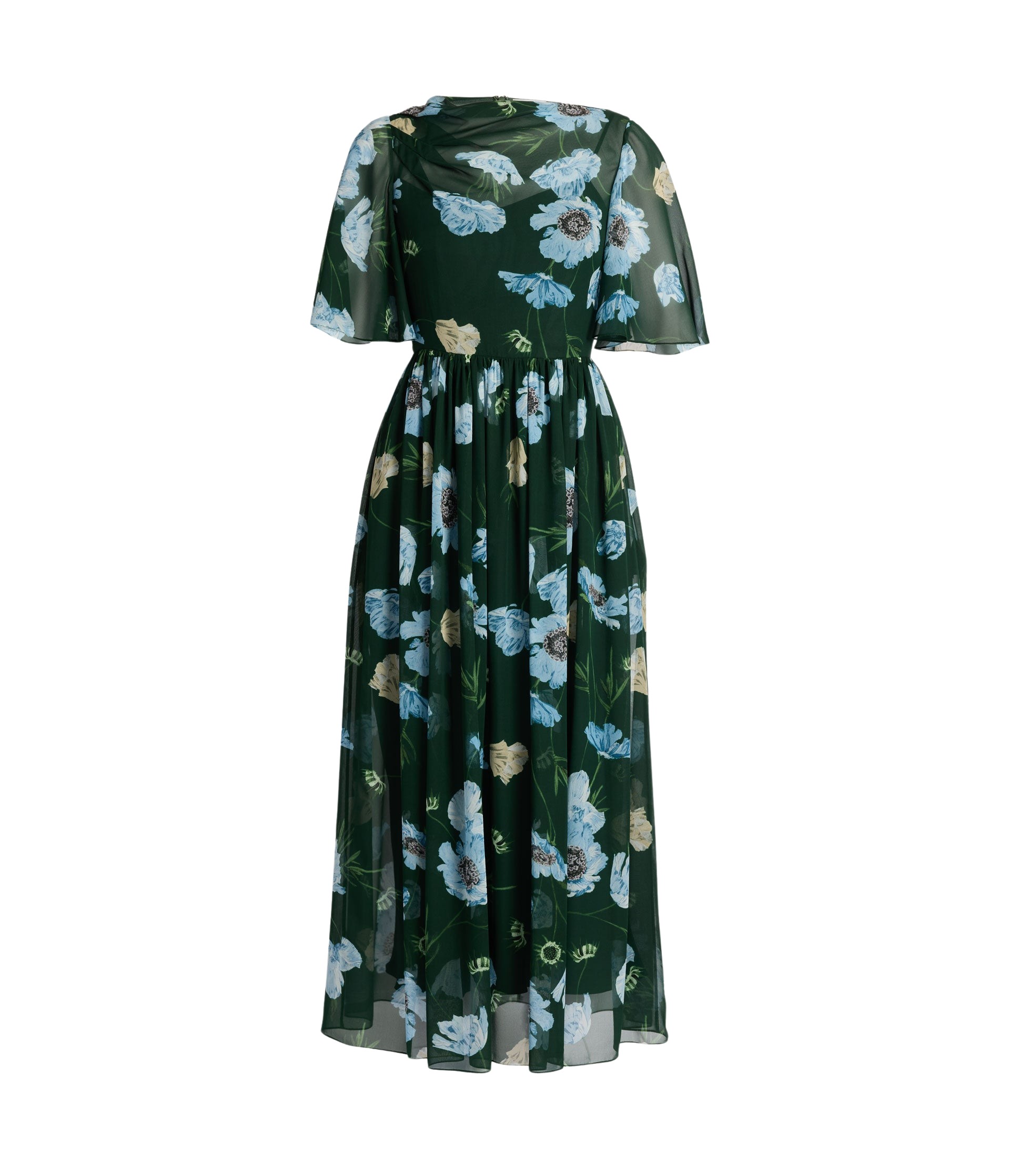 Erdem Floral Silk Voile Short Sleeve Midi Dress