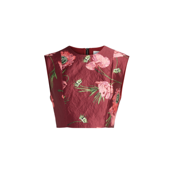 Erdem Floral Textured Satin Crop Top - Tops - British Romantic Luxury at Coveti