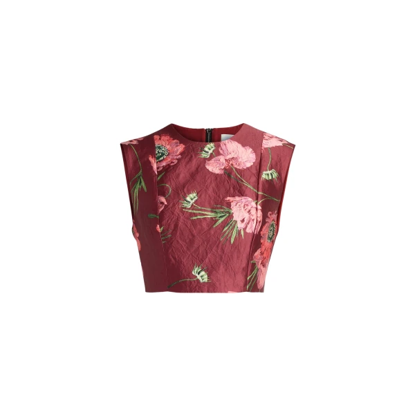 Erdem Floral Textured Satin Crop Top - Tops - British Romantic Luxury at Coveti