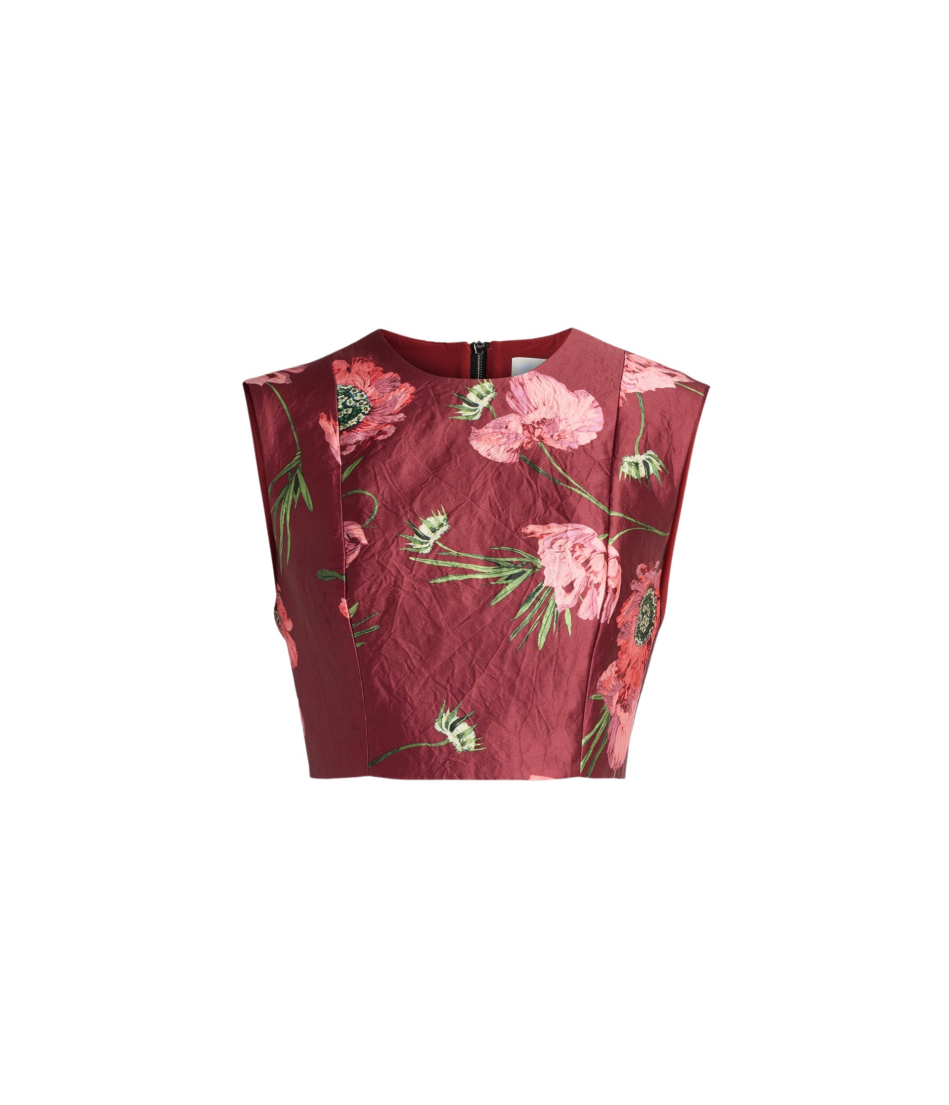 Erdem Floral Textured Satin Crop Top