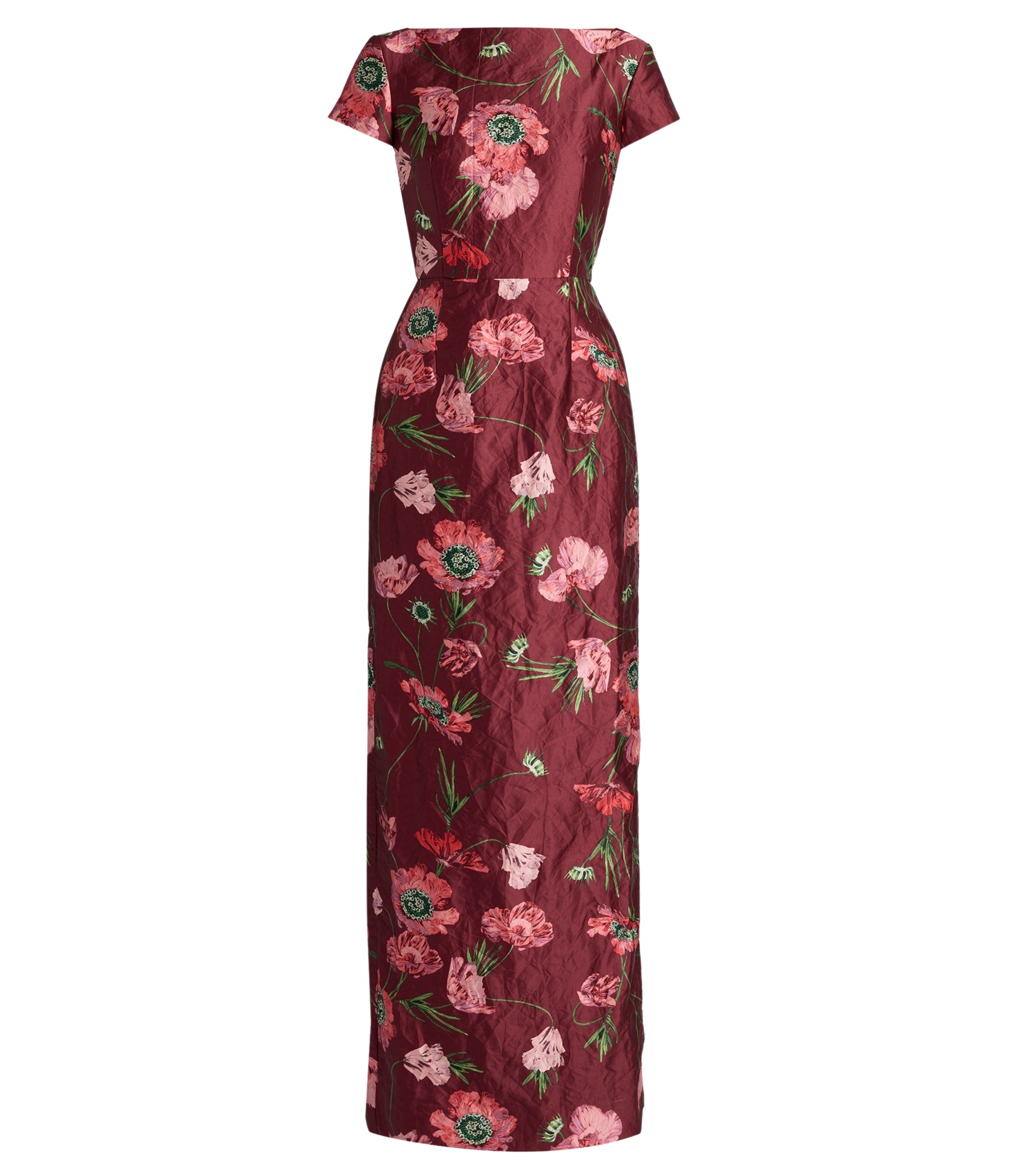 Erdem Floral Textured Satin Short Sleeve Gown