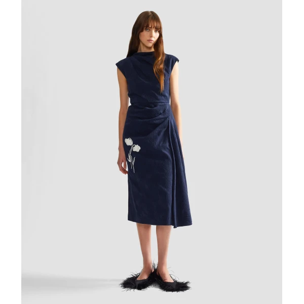 Erdem Flower Jacquard Draped Midi Dress - Dresses - British Romantic Luxury at Coveti