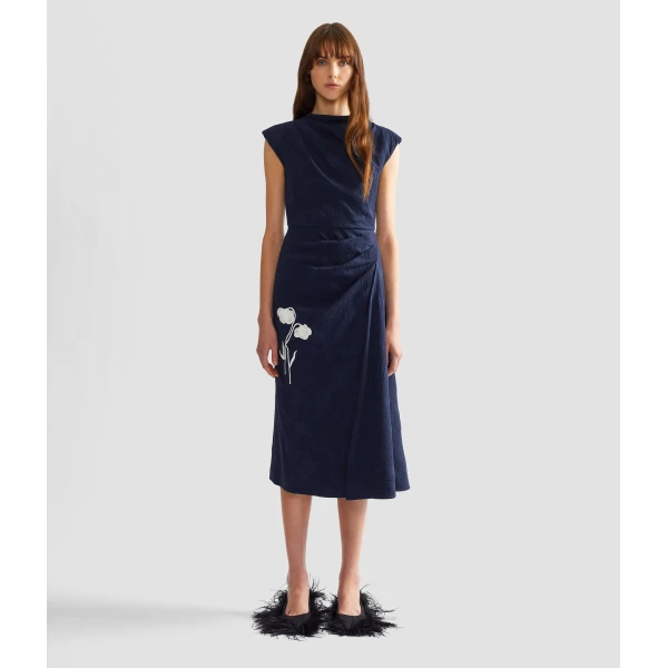 Erdem Flower Jacquard Draped Midi Dress - Dresses - British Romantic Luxury at Coveti