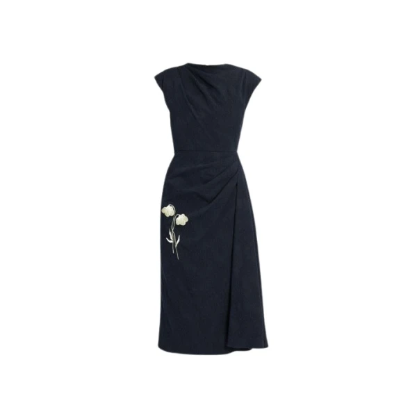 Erdem Flower Jacquard Draped Midi Dress - Dresses - British Romantic Luxury at Coveti
