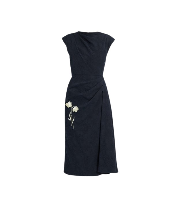 Erdem Flower Jacquard Draped Midi Dress