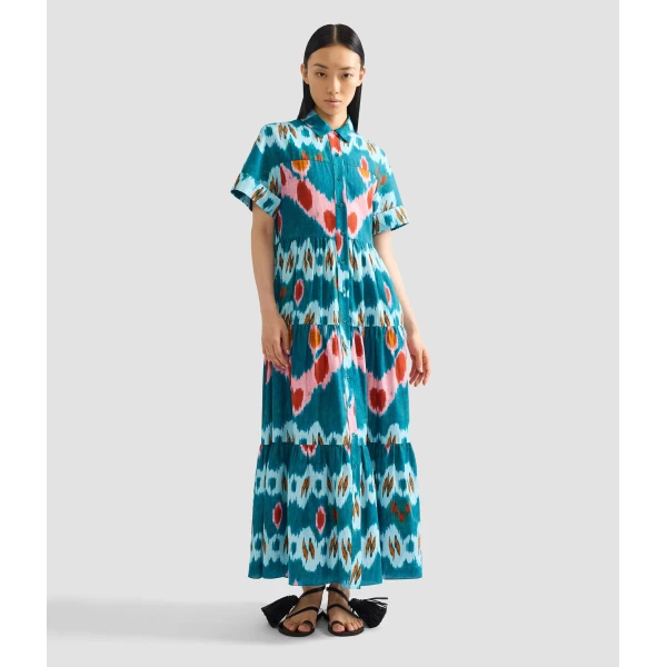 Erdem Ikat Print Cotton Tiered Midi Shirt Dress - Dresses - British Romantic Luxury at Coveti