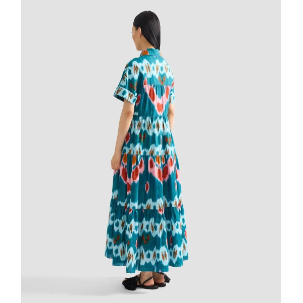 Erdem Ikat Print Cotton Tiered Midi Shirt Dress - Dresses - British Romantic Luxury at Coveti