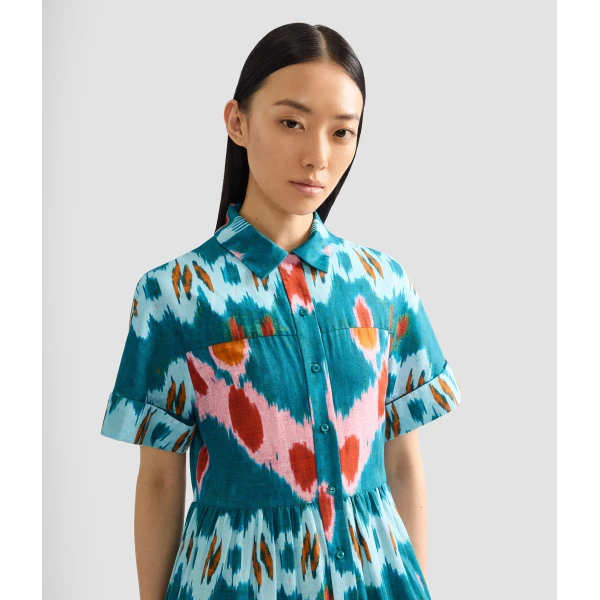 Erdem Ikat Print Cotton Tiered Midi Shirt Dress - Dresses - British Romantic Luxury at Coveti