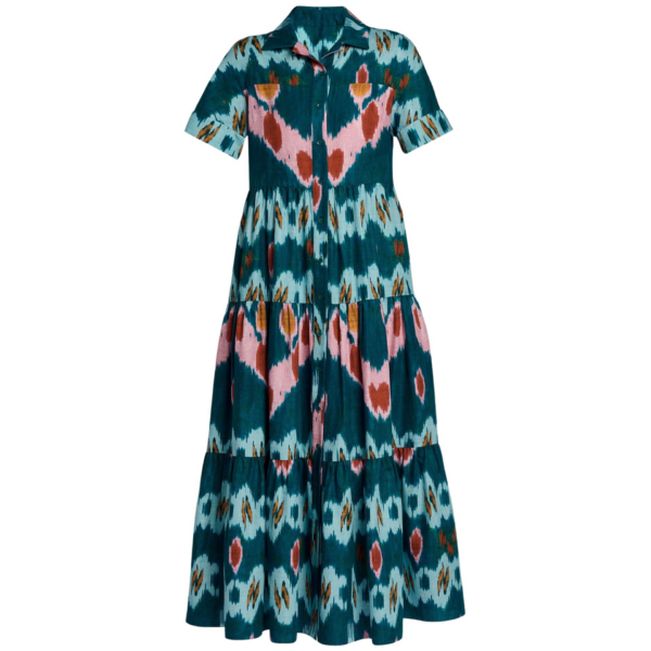 Erdem Ikat Print Cotton Tiered Midi Shirt Dress - Dresses - British Romantic Luxury at Coveti