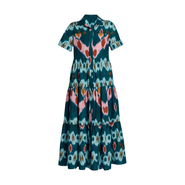Erdem Ikat Print Cotton Tiered Midi Shirt Dress - Dresses - British Romantic Luxury at Coveti