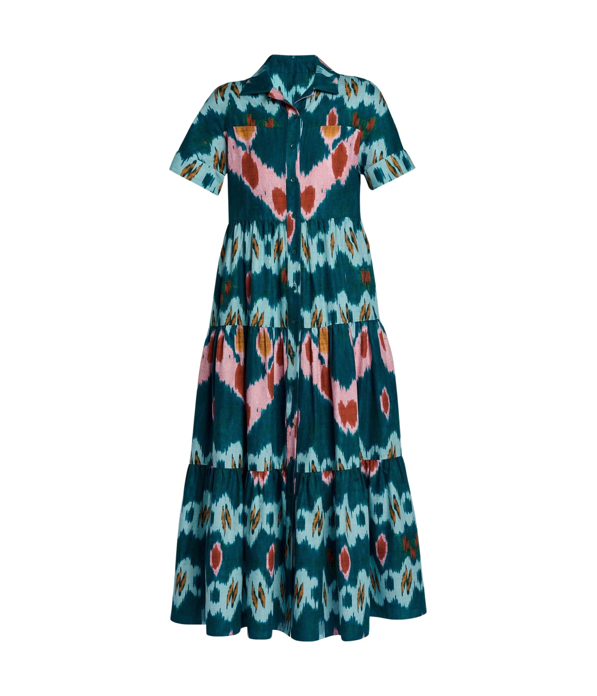 Erdem-Ikat-Print-Cotton-Tiered-Midi-Shirt-Dress-coveti30742_nobg Erdem Ikat Print Cotton Tiered Midi Shirt Dress - Dresses - British Romantic Luxury at Coveti
