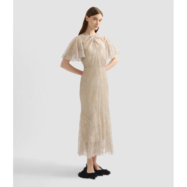 Erdem Metallic Lace Midi Dress - Dresses - British Romantic Luxury at Coveti