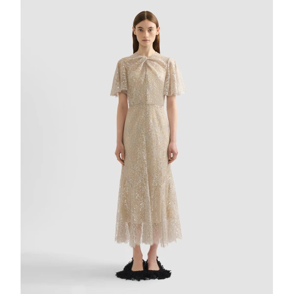 Erdem Metallic Lace Midi Dress - Dresses - British Romantic Luxury at Coveti