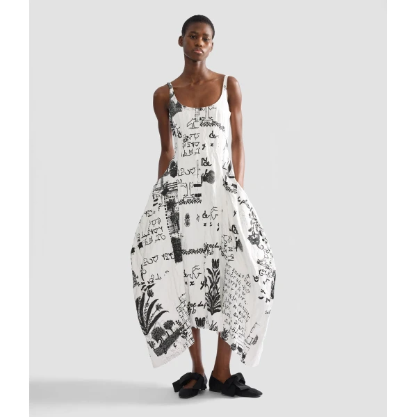 Erdem Metallised Cotton Draped Midi Dress - Dresses - British Romantic Luxury at Coveti