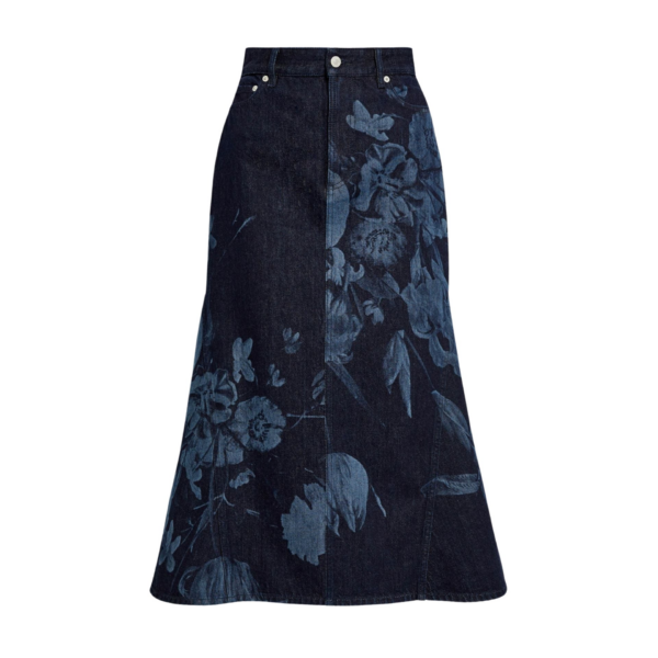Erdem Printed Denim Flared Midi Skirt - Skirts - British Romantic Luxury at Coveti
