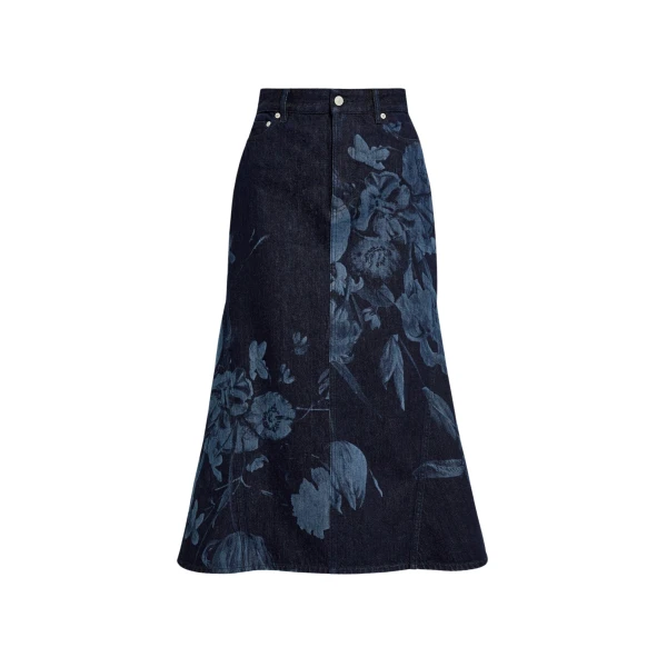 Erdem Printed Denim Flared Midi Skirt - Skirts - British Romantic Luxury at Coveti