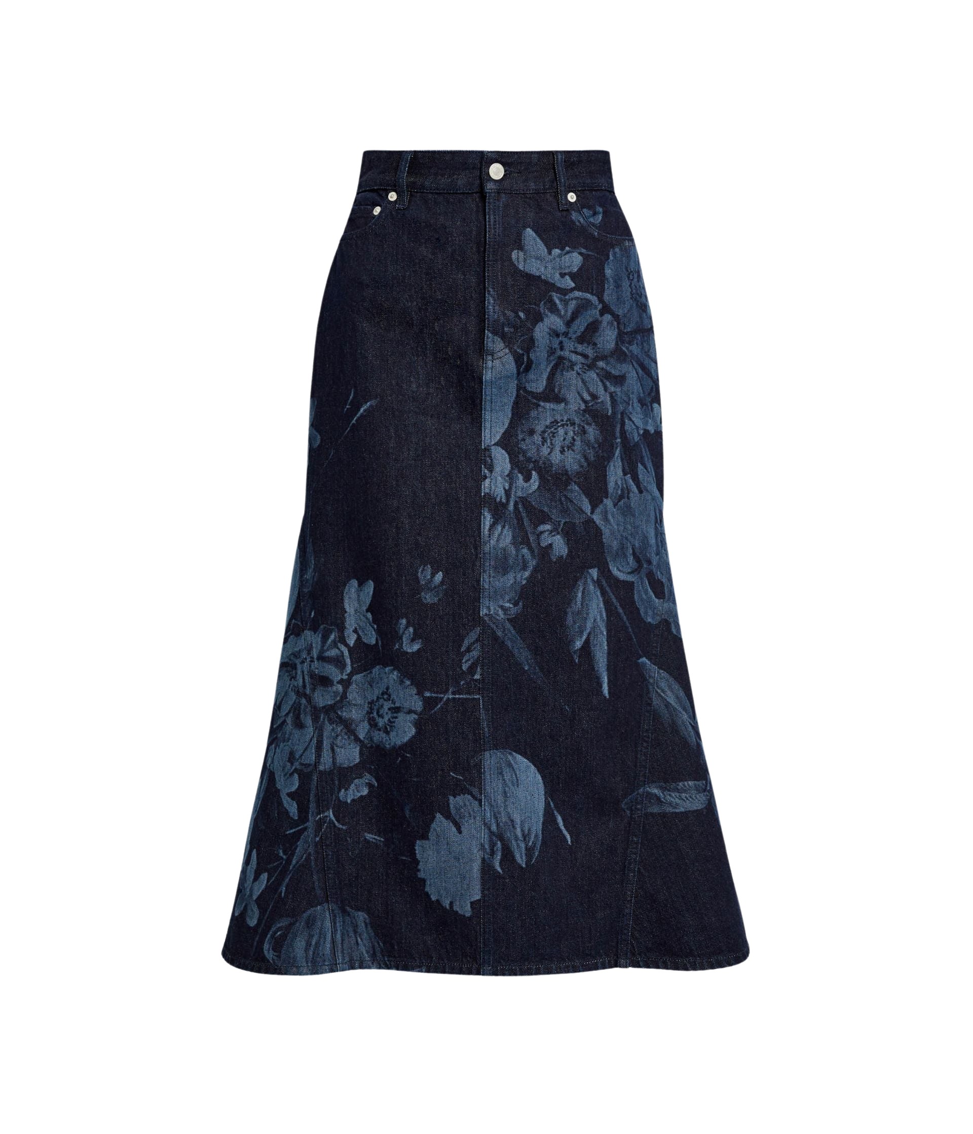 Erdem Printed Denim Flared Midi Skirt - Skirts - British Romantic Luxury at Coveti