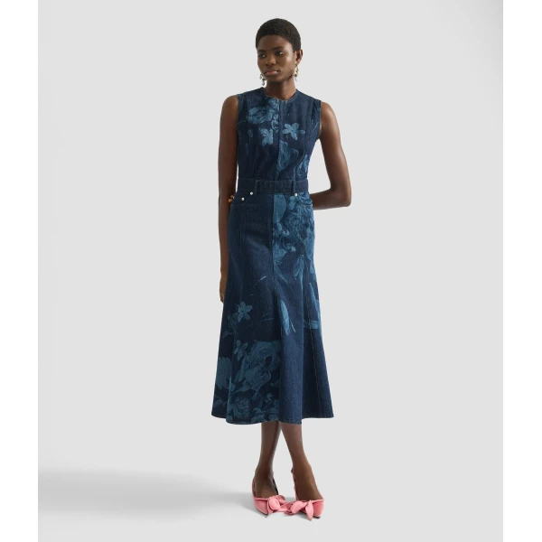 Erdem Printed Denim Sleeveless Midi Dress - Dresses - British Romantic Luxury at Coveti