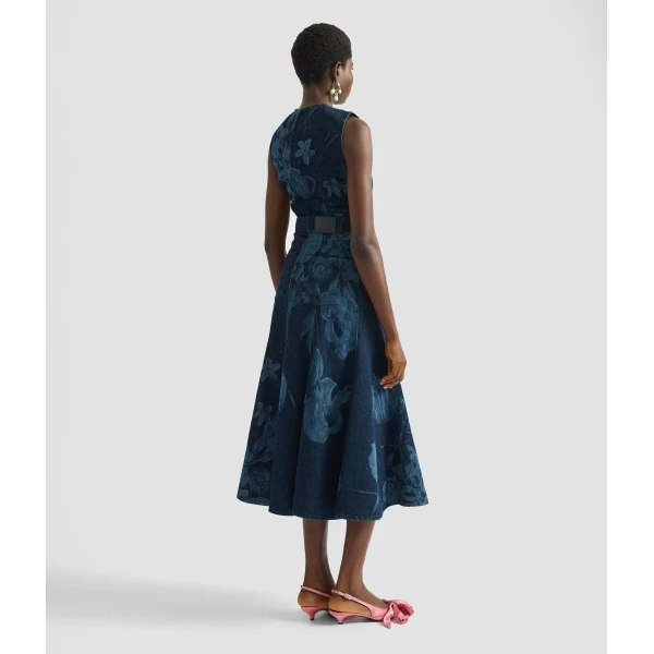 Erdem Printed Denim Sleeveless Midi Dress - Dresses - British Romantic Luxury at Coveti