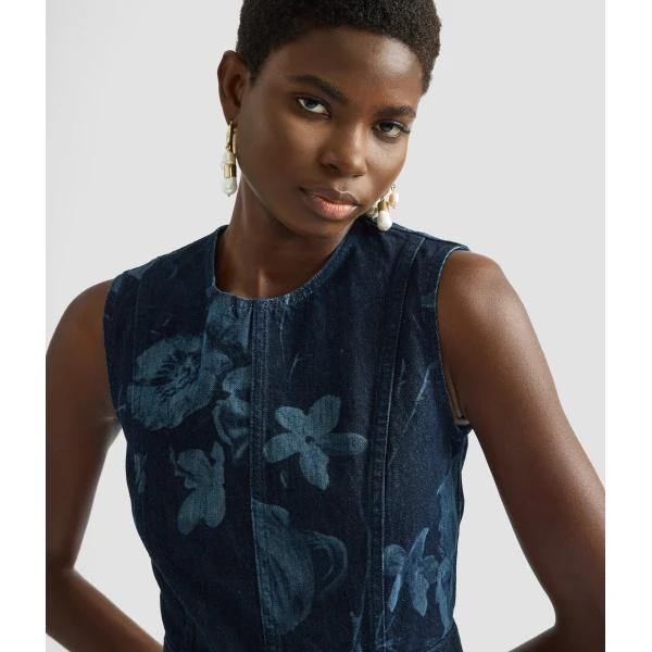 Erdem Printed Denim Sleeveless Midi Dress - Dresses - British Romantic Luxury at Coveti