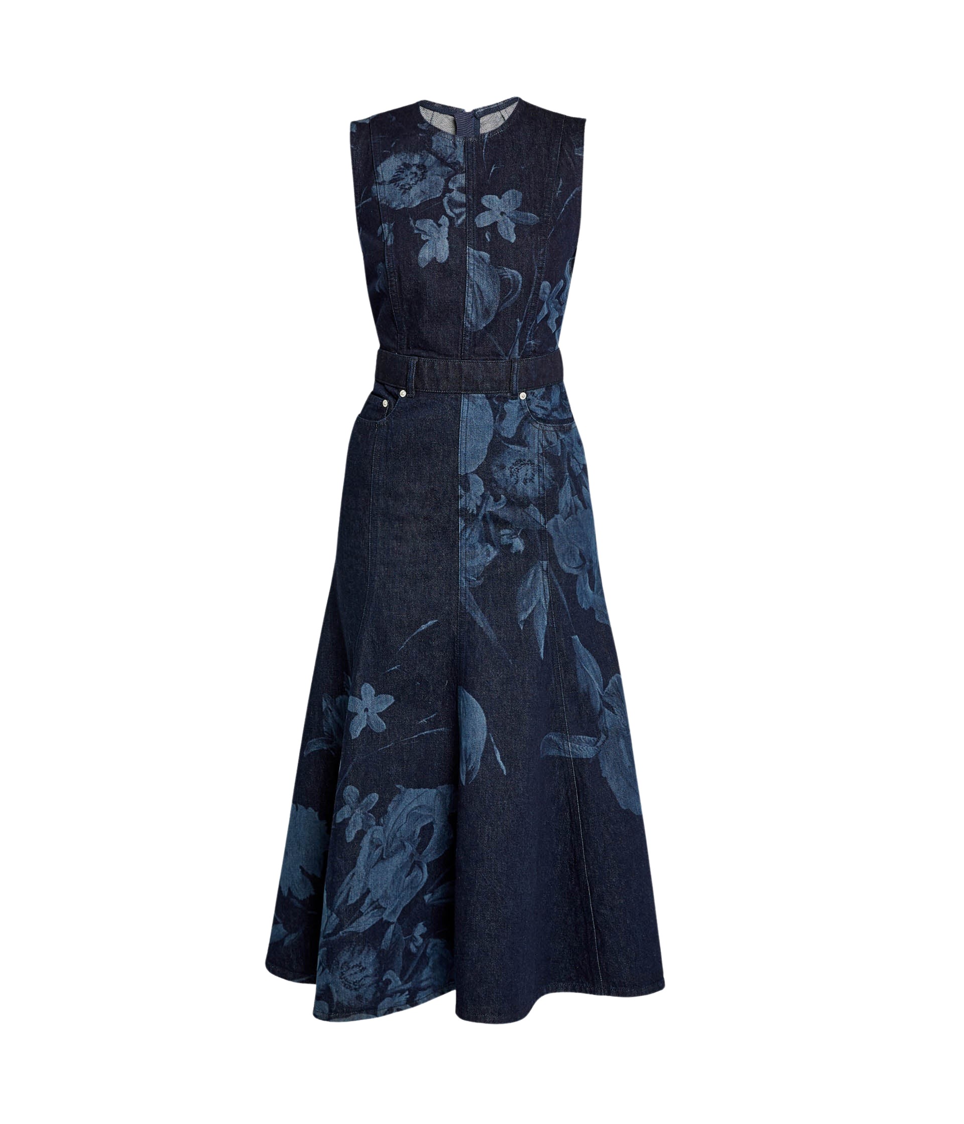 Erdem Printed Denim Sleeveless Midi Dress