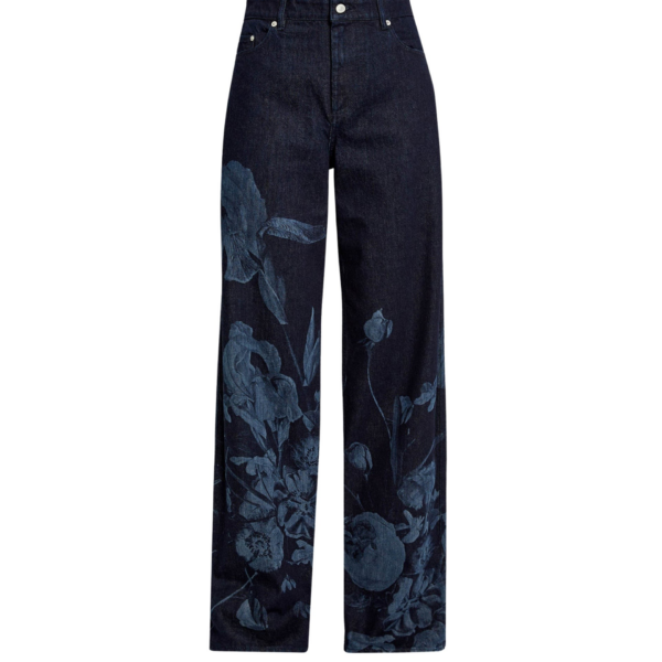 Erdem Printed Denim Straight Trouser - Pants - British Romantic Luxury at Coveti