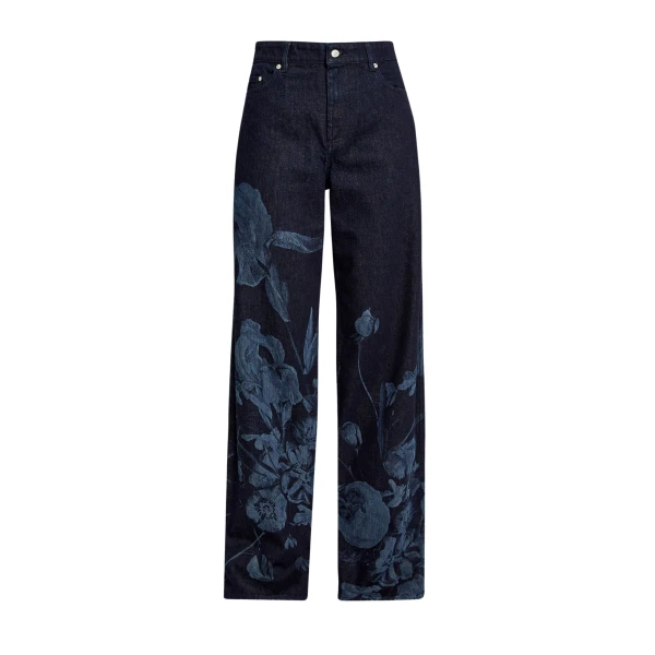 Erdem Printed Denim Straight Trouser - Pants - British Romantic Luxury at Coveti