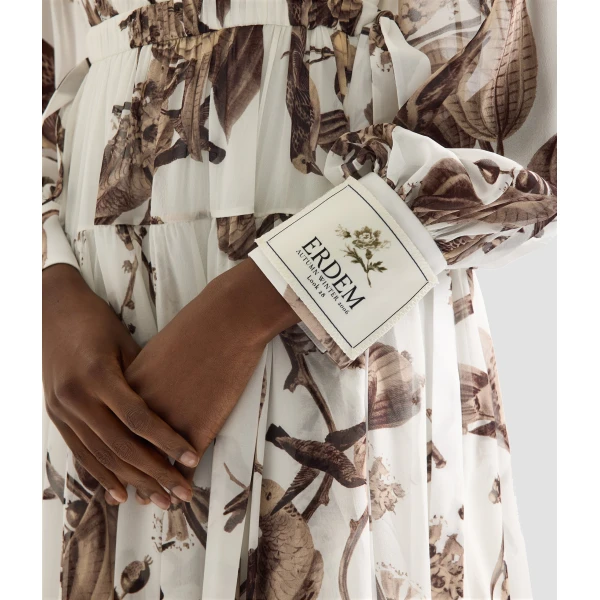 Erdem Printed Silk Voile Long Sleeve Gown - Dresses - British Romantic Luxury at Coveti