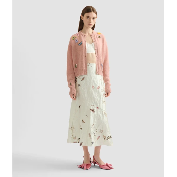 Erdem Printed Textured Satin A Line Midi Skirt - Skirts - British Romantic Luxury at Coveti
