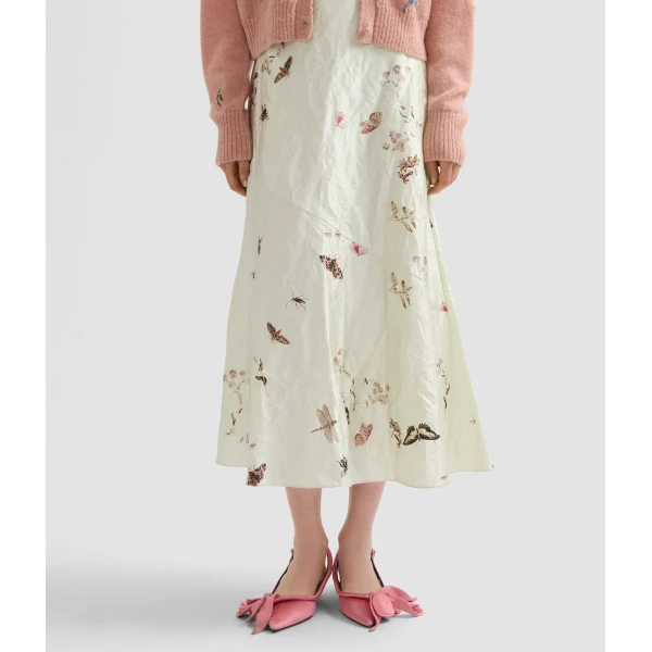 Erdem Printed Textured Satin A Line Midi Skirt - Skirts - British Romantic Luxury at Coveti