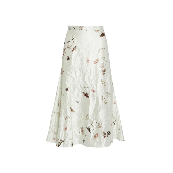 Erdem Printed Textured Satin A Line Midi Skirt - Skirts - British Romantic Luxury at Coveti