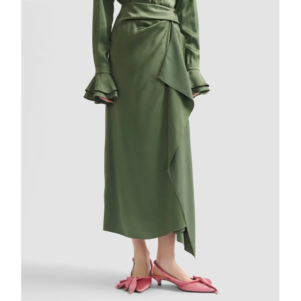 Erdem Satin Cady Draped Midi Skirt - Skirts - British Romantic Luxury at Coveti