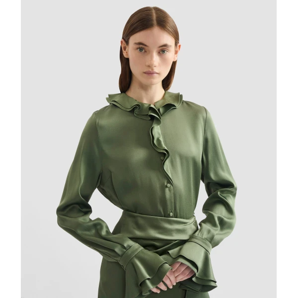 Erdem Satin Cady Long Sleeve Shirt - Tops - British Romantic Luxury at Coveti