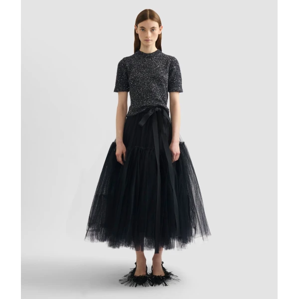 Erdem Sequin Short Sleeve Knit Top - Knitwear - British Romantic Luxury at Coveti